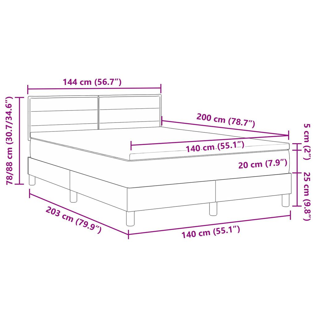 vidaXL Κρεβάτι με Βάθρο και Στρώμα Σκούρο Καφέ 140x200 εκ. Υφασμάτινο