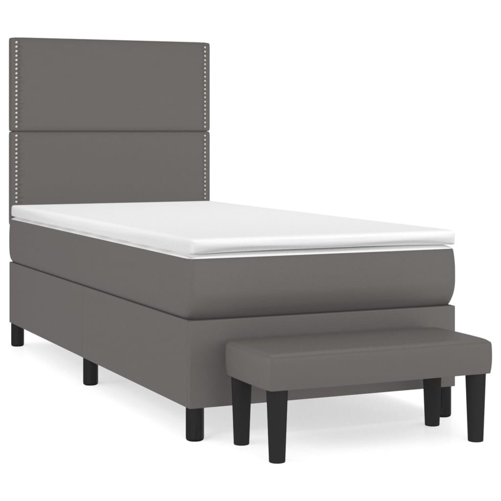 vidaXL Κρεβάτι Boxspring με Στρώμα Γκρι 90x190 εκ. από Συνθετικό Δέρμα