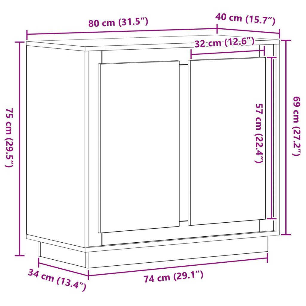 vidaXL Μπουφές Παλαιό Ξύλο 80x34x75 εκ. Μηχανολογημένο Ξύλο