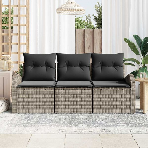 vidaXL Σετ Καναπέ Κήπου με μαξιλάρι 3 pcs Γκρι Πολυ ράταν