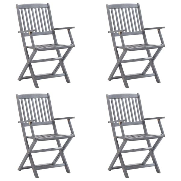 vidaXL Καρέκλες Εξωτ. Χώρου Πτυσ. 4 τεμ Μασίφ Ξύλο Ακακίας & Μαξιλάρια