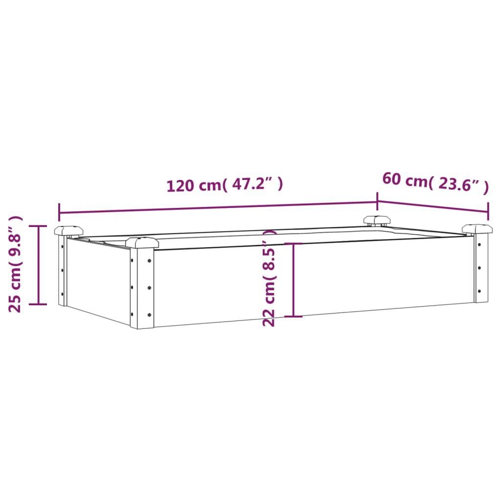 vidaXL Ζαρντινιέρα Υπερυψ. με Επένδυση Καφέ 120x60x25 εκ. Μασίφ Ελάτη