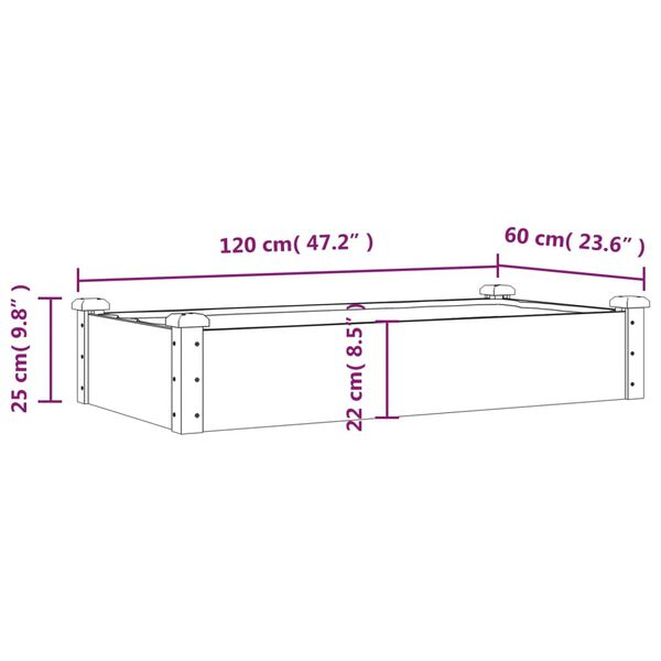 vidaXL Ζαρντινιέρα Υπερυψ. με Επένδυση Καφέ 120x60x25 εκ. Μασίφ Ελάτη