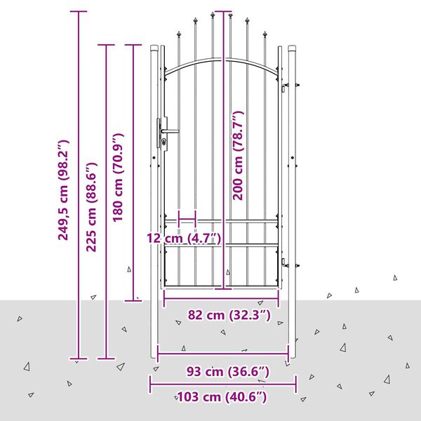 vidaXL Πύλη Κήπου με κλειδαριά Γκρι 200 x 100 cm 100 x 200 cm Ατσάλι