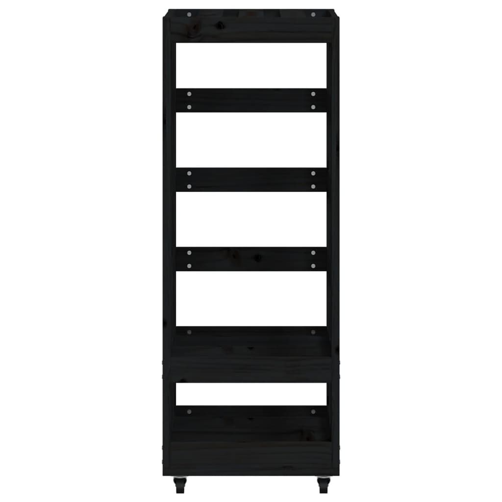 vidaXL Ξυλοθήκη με Τροχούς Μαύρη 40 x 49 x 110 εκ. Μασίφ Ξύλο Πεύκου