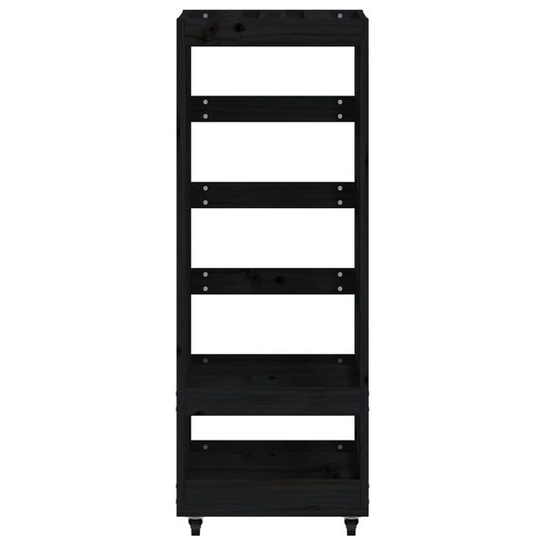 vidaXL Ξυλοθήκη με Τροχούς Μαύρη 40 x 49 x 110 εκ. Μασίφ Ξύλο Πεύκου