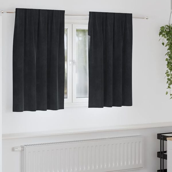 vidaXL Κουρτίνες με κουρτίνες 2 pcs Μαύρο 140 x 140 cm Βελούδο