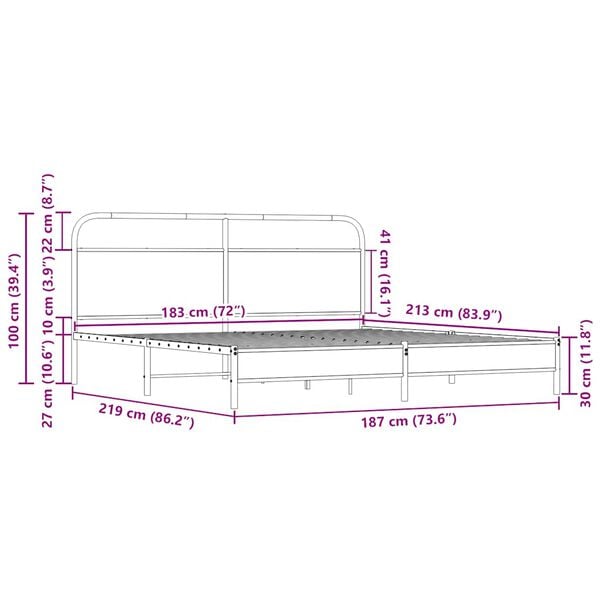 vidaXL Σκελετός Κρεβ. Χωρίς Στρώμα Sonoma Δρυς 183x213 εκ. Μεταλλικό