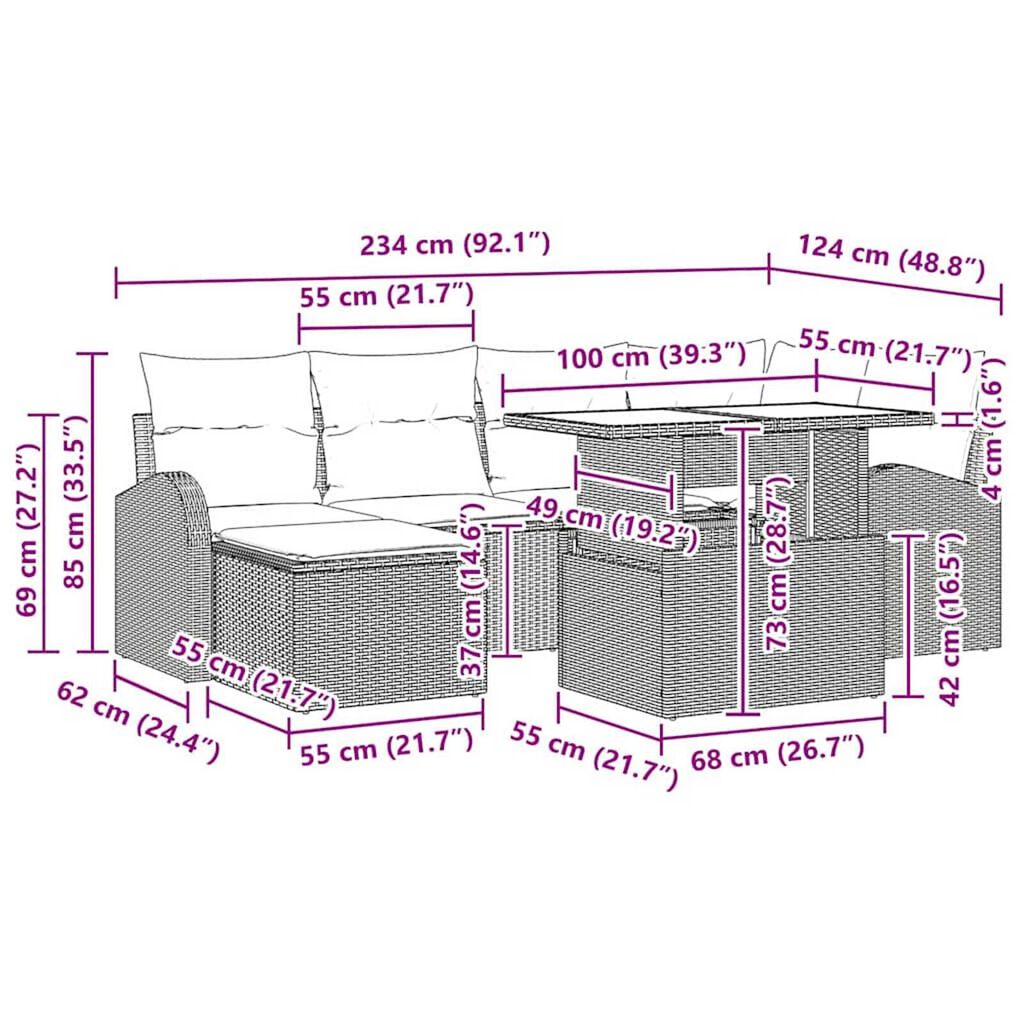 vidaXL Σετ Καναπέ Κήπου με αποθήκευση 7 pcs Καφέ Πολυ ράταν