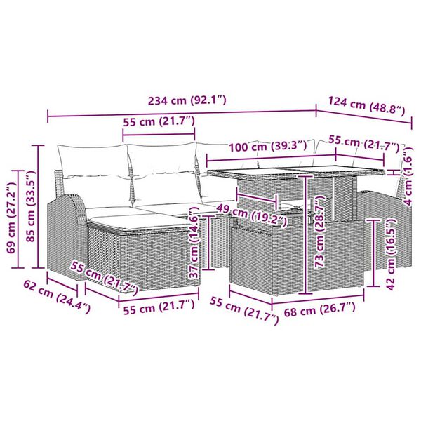 vidaXL Σετ Καναπέ Κήπου με αποθήκευση 7 pcs Καφέ Πολυ ράταν