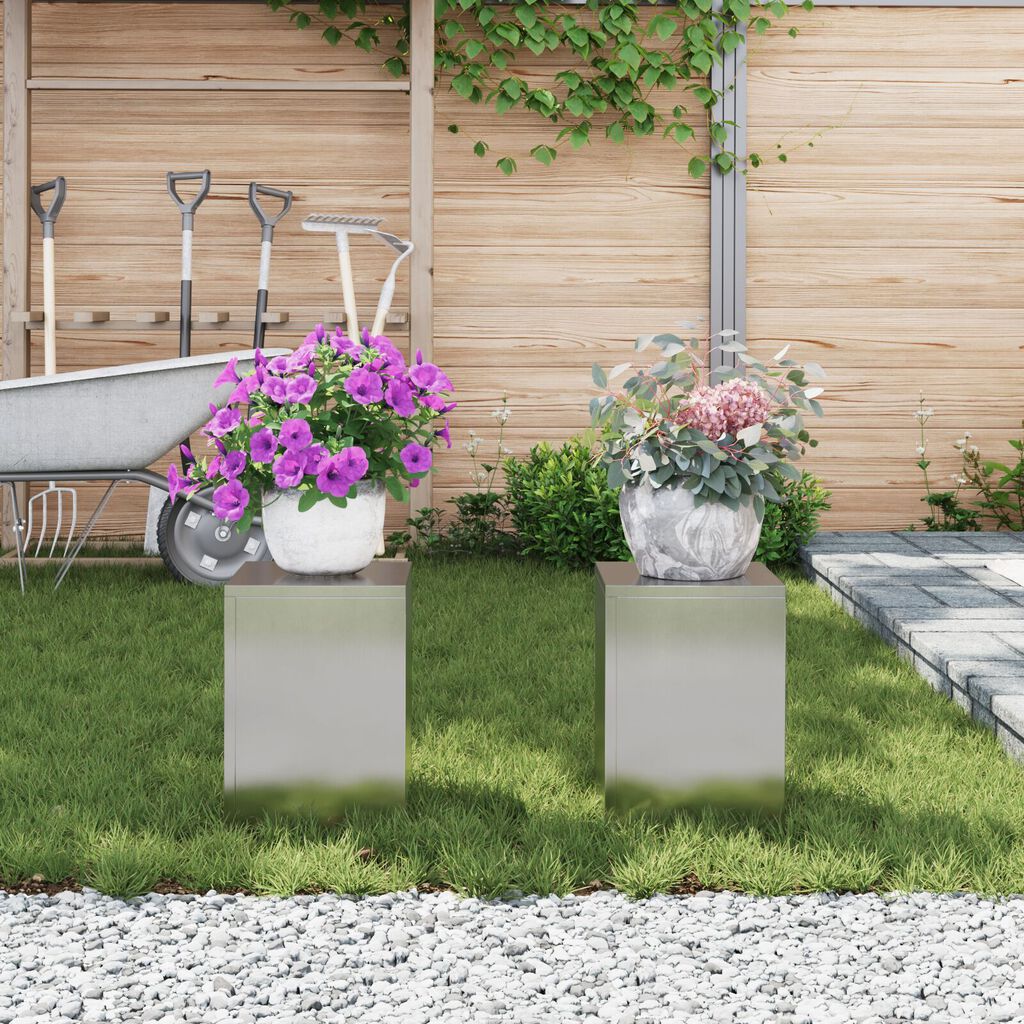 VidaXL Στήριγμα Φυτών Εξωτερικού Χώρου 2 τμχ 24x24x35 εκ Ανοξείδωτο ατσάλι