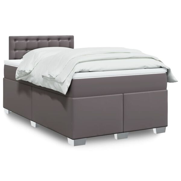 vidaXL Κρεβάτι Boxspring με Στρώμα Γκρι 120x200εκ. από Συνθετικό Δέρμα
