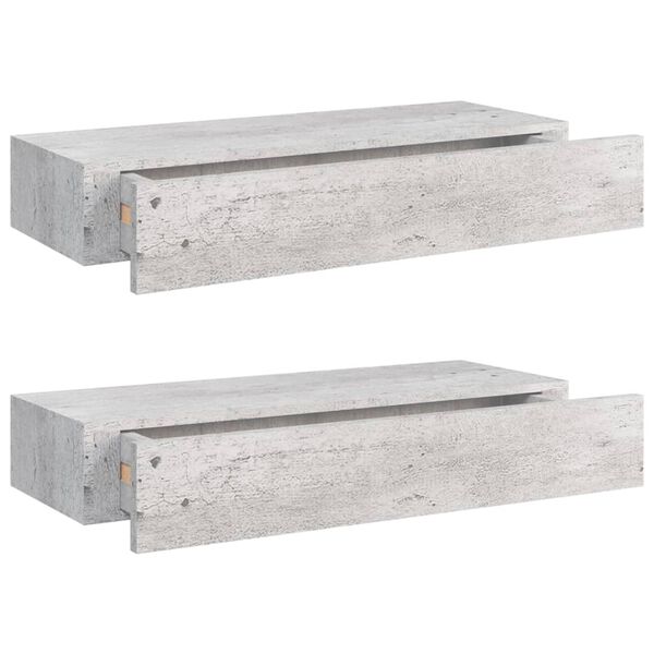 vidaXL Ράφια Τοίχου Συρτάρια 2 τεμ. Γκρι Σκυρ. 60x23,5x10 εκ από MDF