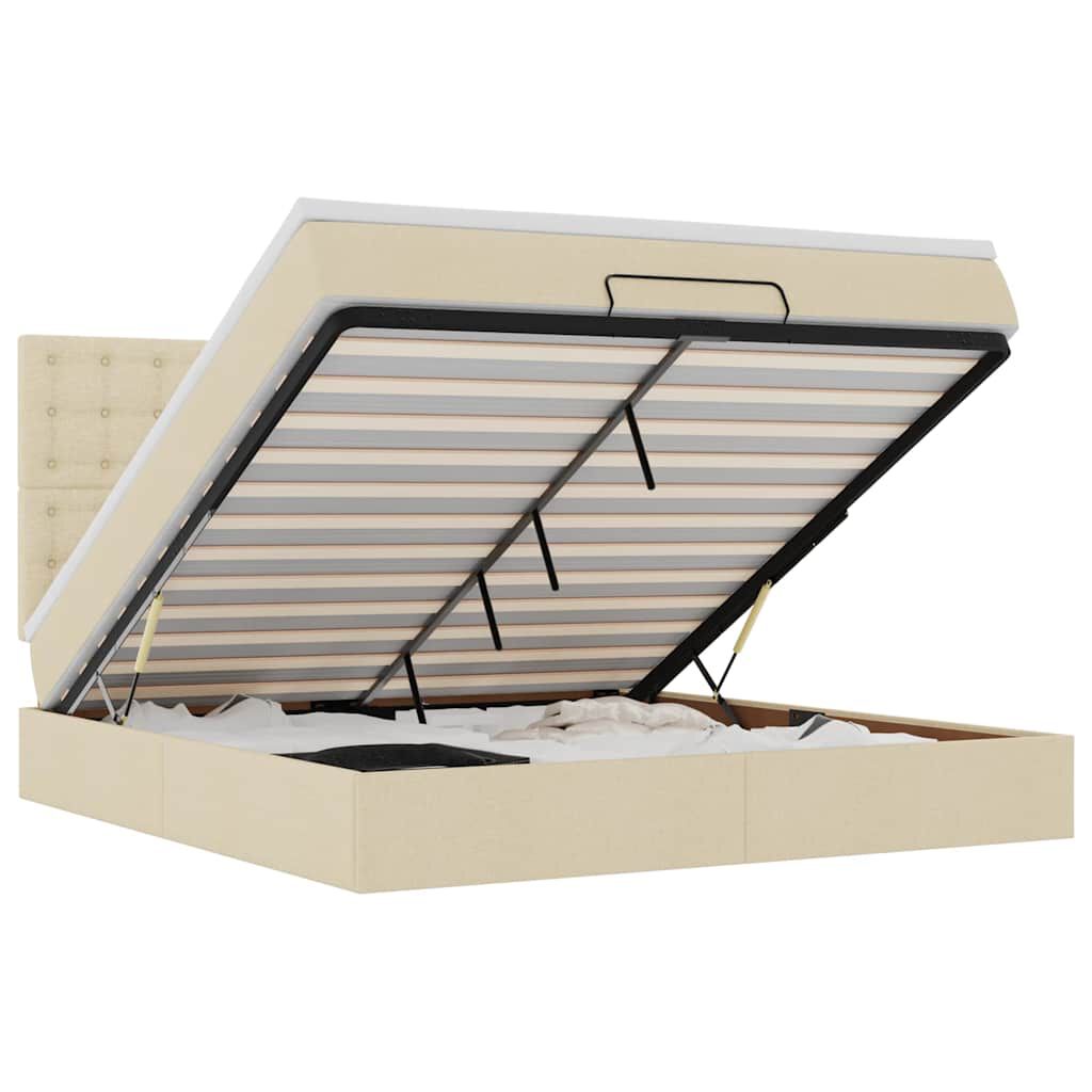 vidaXL Οθωμανικό κρεβάτι με στρώμα Cream 180x200cm ύφασμα