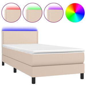 vidaXL Κρεβάτι Boxspring Στρώμα&LED Καπουτσίνο 80x200 εκ. Συνθ. Δέρμα