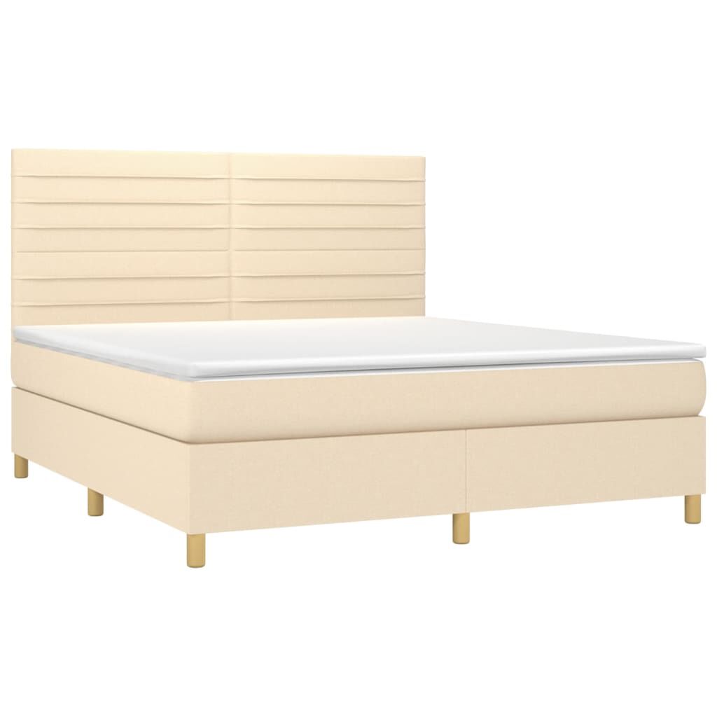 vidaXL Κρεβάτι Boxspring με Στρώμα & LED Κρεμ 160x200 εκ. Υφασμάτινο