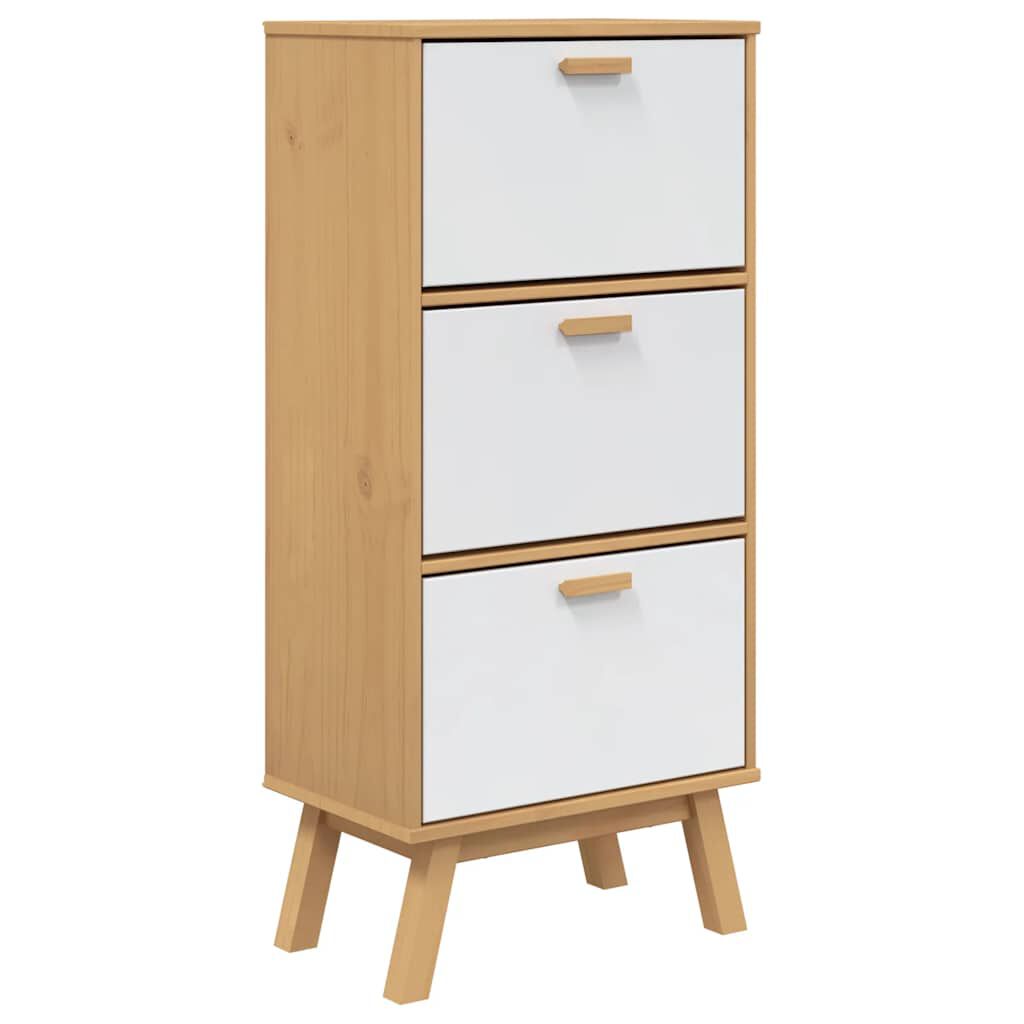 vidaXL Παπουτσοθήκη OLDEN Λευκή & Καφέ 55x35x120 εκ. Μασίφ Ξύλο Πεύκου
