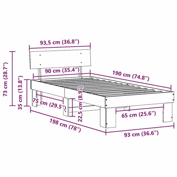 vidaXL Σκελετός Κρεβατιού Καφέ κεριού 90 x 190 cm Μασίφ ξύλο πεύκου
