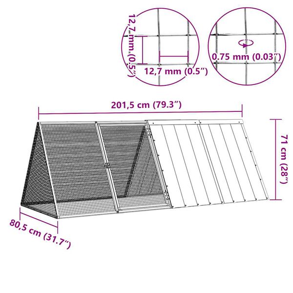 vidaXL Κλουβί Κουνελιών Ανθρακί 201,5x80,5x71 εκ Γαλβανισμένος Χάλυβας