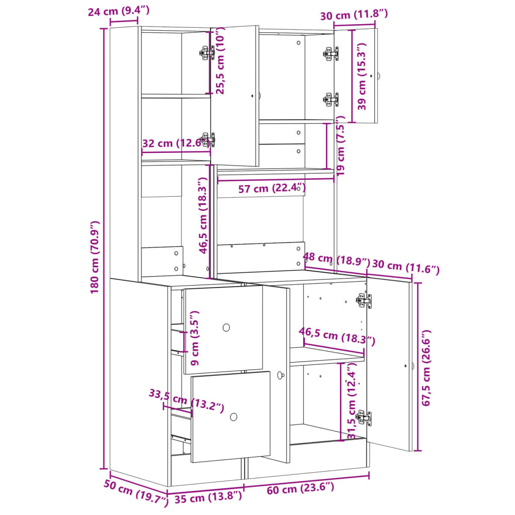 vidaXL Στήλη Κουζίνας Λευκή 95 x 50 x 180 εκ. από Επεξεργασμένο Ξύλο