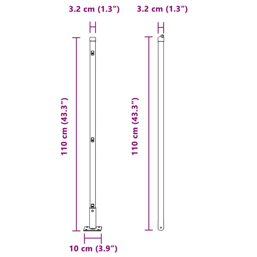 vidaXL Στυλοί Φράχτη με Βάσεις 13 τεμ Ø32mm 110cm Γαλβανισμένο Χάλυβα