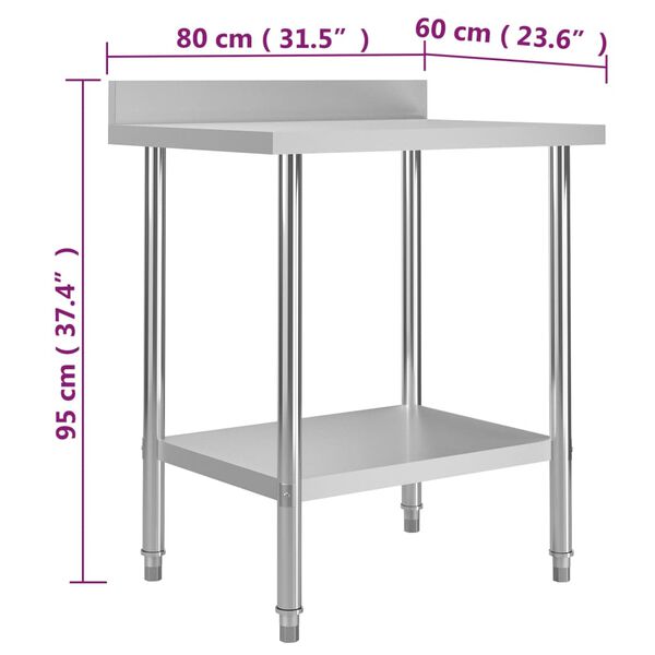 vidaXL Πάγκος Εργασίας Κουζίνας με Πλάτη 80x60x93 εκ. Ανοξείδ. Ατσάλι