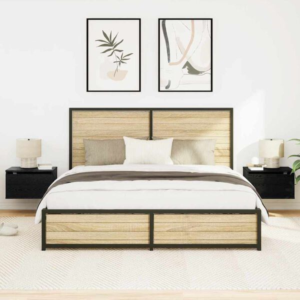 vidaXL Τοίχου κομοδίνο με συρτάρι 2 pcs Μαύρη Οξυά 50 x 36 x 30 εκ