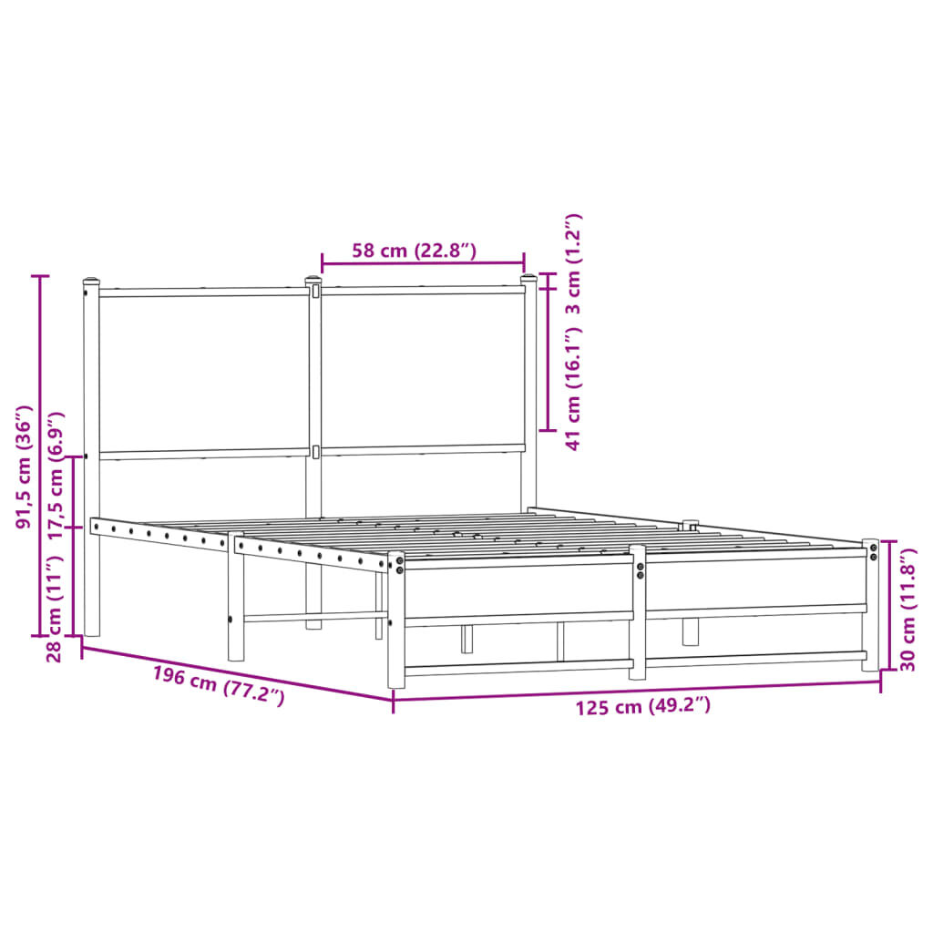 vidaXL Σκελετός Κρεβ. Χωρίς Στρώμα Sonoma Δρυς 120x190 εκ. Μεταλλικό