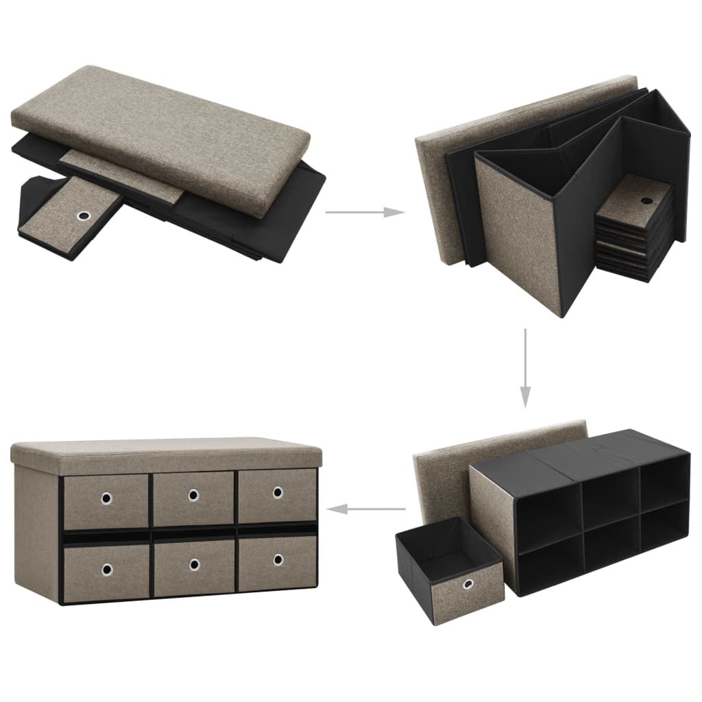 vidaXL Πάγκος Αποθήκευσης Πτυσσόμενος Taupe 76x38x38 εκ Συνθετικό Λινό
