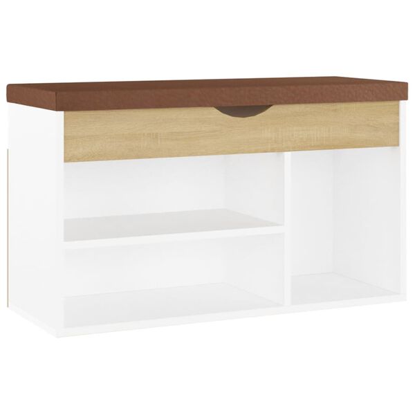 vidaXL Παπουτσοθήκη Λευκή/Sonoma Δρυς 80x30x47εκ Επεξ. Ξύλο+ Μαξιλάρι