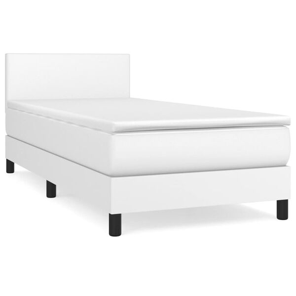 vidaXL Κρεβάτι Boxspring με Στρώμα Λευκό 90x200εκ. από Συνθετικό Δέρμα
