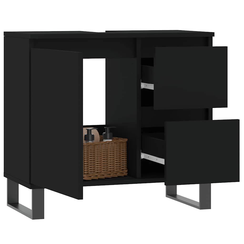 vidaXL Ντουλάπι Μπάνιου Μαύρο 65x33x60 εκ. Επεξεργασμένο Ξύλο