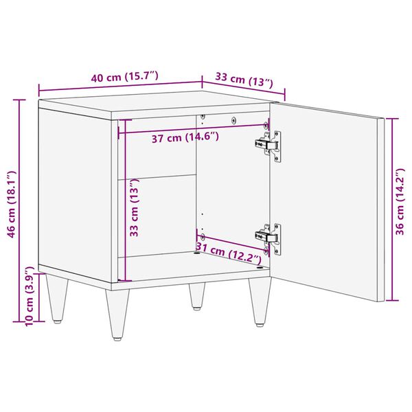 vidaXL κομοδίνο ντουλάπι ανοιχτό γκρι 40x33x46 cm μασίφ ξύλο Mango