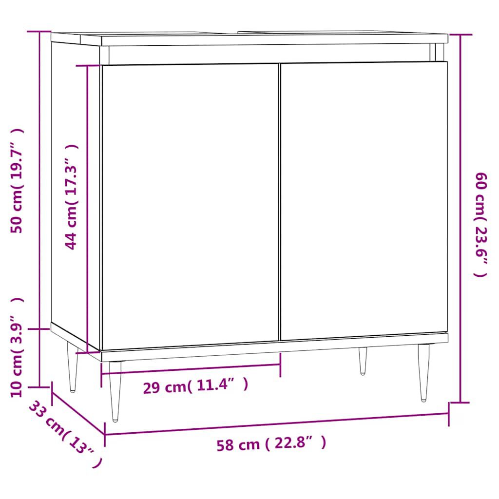 vidaXL Ντουλάπι Μπάνιου Γκρι Σκυροδεμ. 58 x 33 x 60 εκ. Επεξεργ. Ξύλο