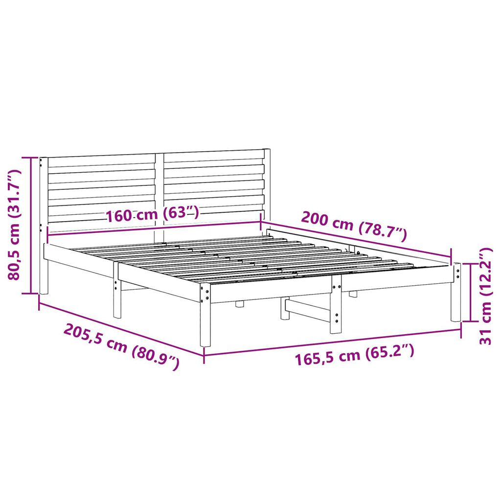 vidaXL Σκελετός Κρεβατιού Καφέ 160 x 200 cm Συμπαγές ξύλο πεύκου