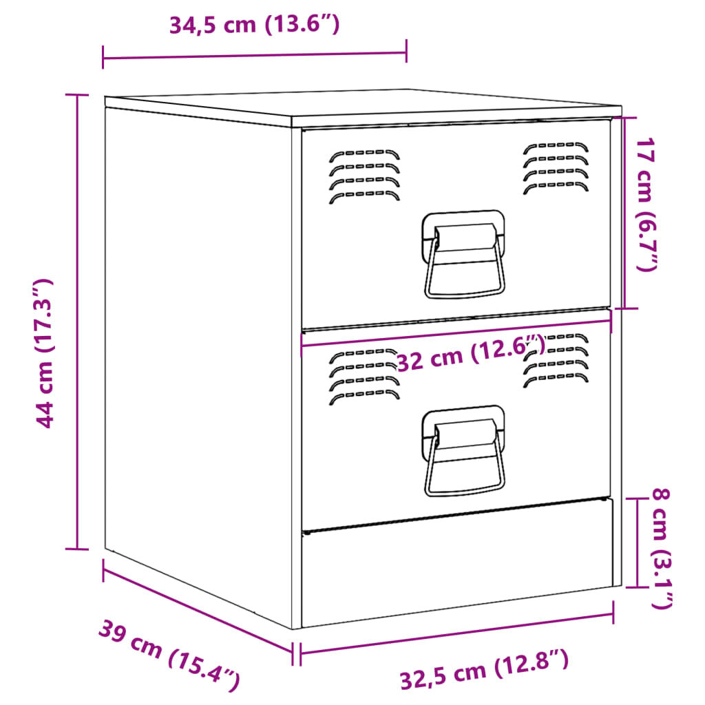 vidaXL Κομοδίνα 2 τεμ. Ανθρακί 34,5 x 39 x 44 εκ. από Χάλυβα
