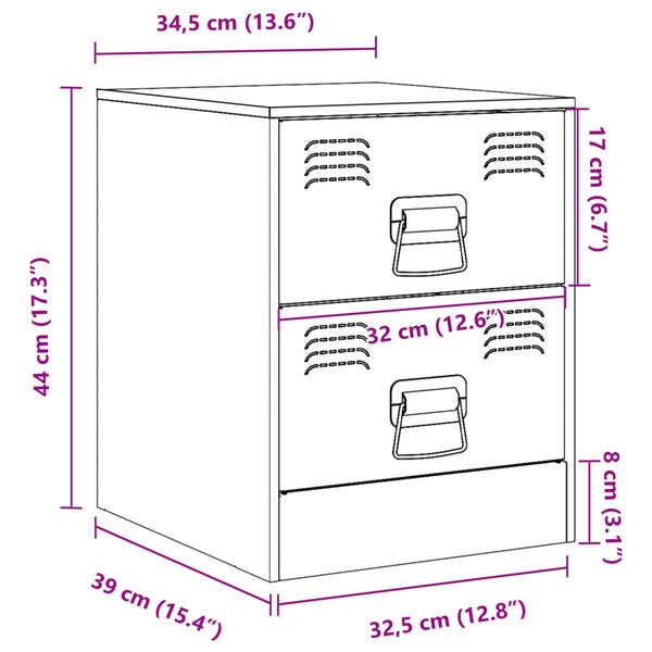 vidaXL Κομοδίνα 2 τεμ. Ανθρακί 34,5 x 39 x 44 εκ. από Χάλυβα