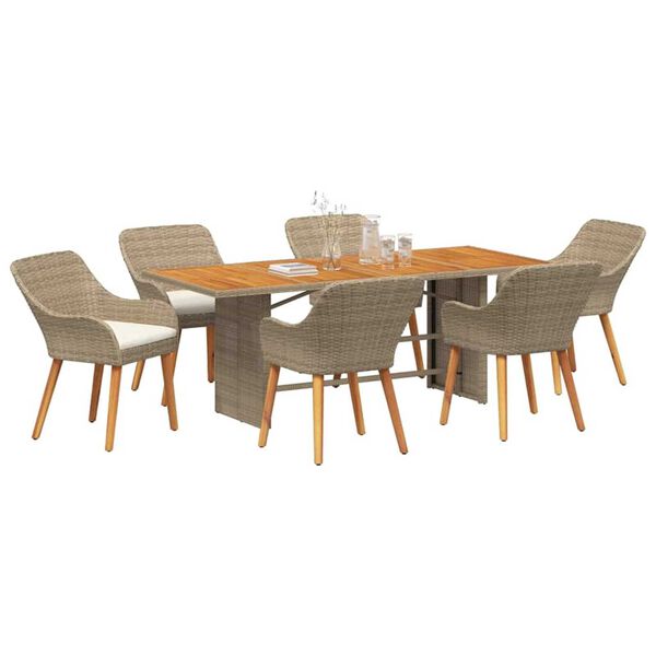 vidaXL Σέτ φαγητού για κήπο 7 pcs Μπεζ και καφέ συνθετικό ρατάν