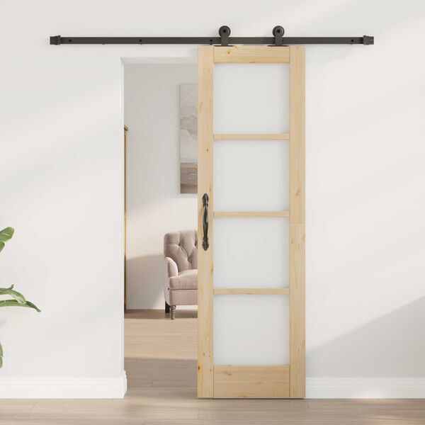 vidaXL Συρόμενη Πόρτα Καφέ 61 x 198.5 εκ. Ξύλο και μέταλλο