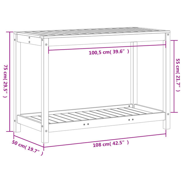 vidaXL Τραπέζι Κηπουρικής με Ράφι 108 x 50 x 75 εκ. Μασίφ Ξύλο Πεύκου
