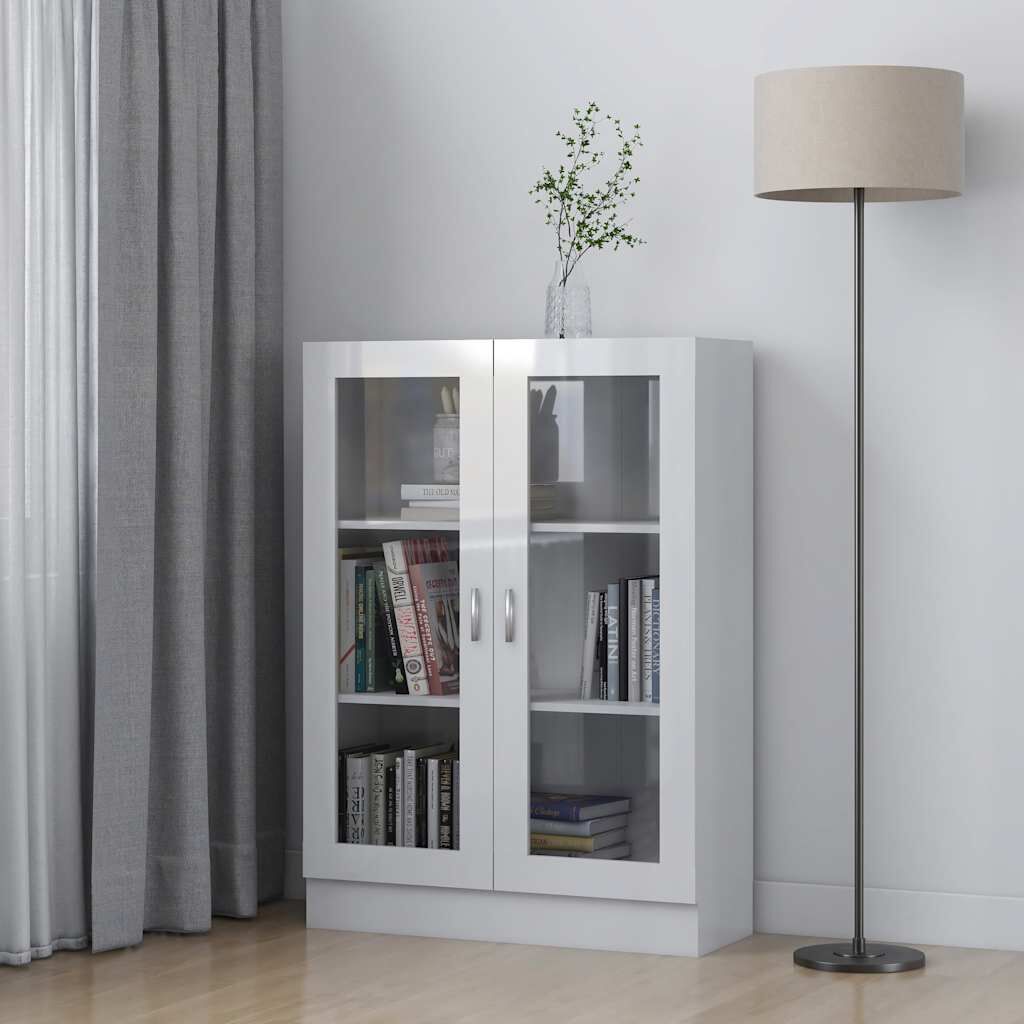 vidaXL Βιτρίνα Γυαλιστερό Λευκό 82,5 x 30,5 x 115 εκ. Επεξ. Ξύλο