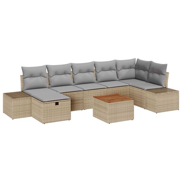 vidaXL Σετ Καναπέ Κήπου με μαξιλάρι 8 pcs Μπεζ Πολυ ράταν