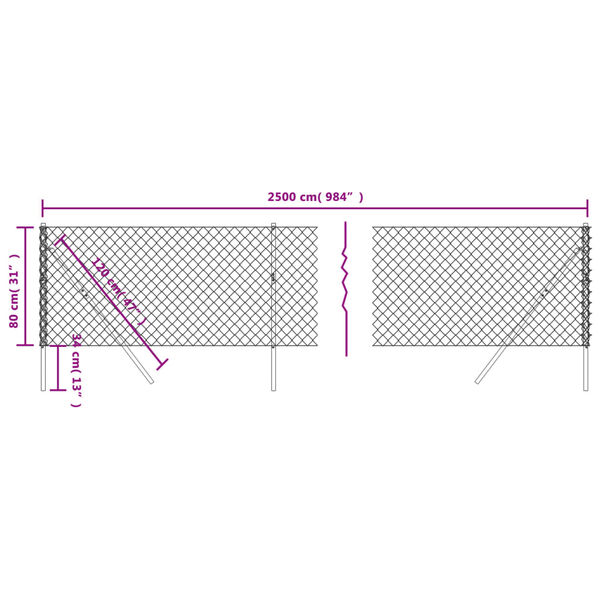 vidaXL Συρματόπλεγμα Περίφραξης Πράσινο 0,8 x 25 μ. με Στύλους