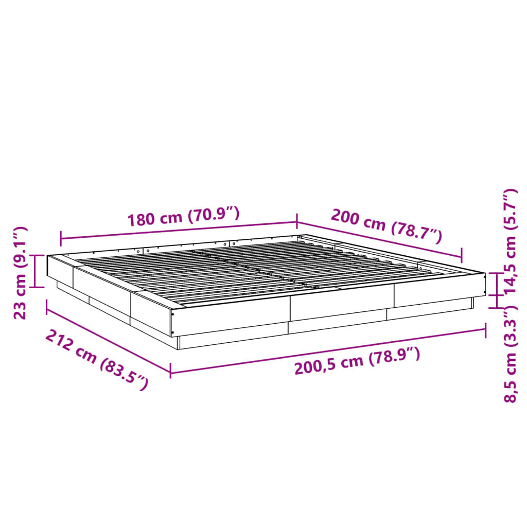 vidaXL Πλαίσιο Κρεβατιού με LED Sonoma Δρυς 180x200εκ. Επεξ. Ξύλο