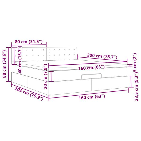 vidaXL Οθωμανικό κρεβάτι με στρώμα Μαύρο 160x200cm Velvet