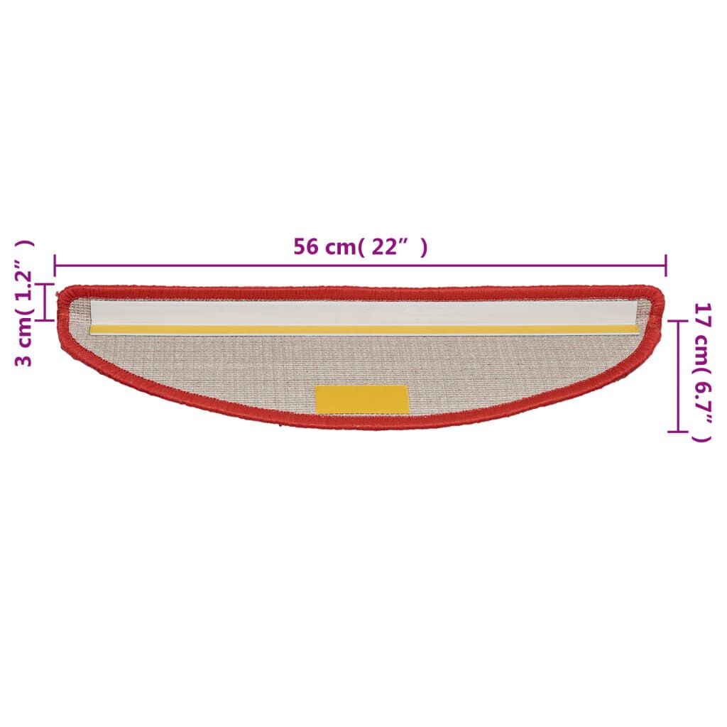 vidaXL Πατάκια Σκάλας 10 τεμ. Κόκκινα 56 x 17 x 3 εκ.