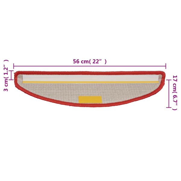 vidaXL Πατάκια Σκαλιών 10 τεμ. Κόκκινα Ημίκυκλα 56x17x3 εκ.