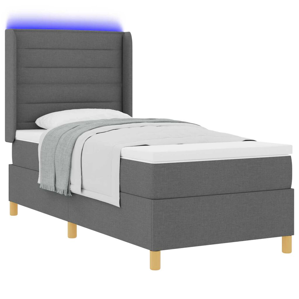 vidaXL Κρεβάτι με Φύλλο και Στρώμα & LED Σκούρο Γκρι 90x200 εκ. Υφάσματος