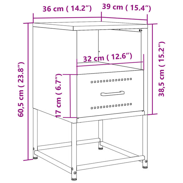 vidaXL Κομοδίνο Λευκό 36x39x60,5 εκ. από Χάλυβα