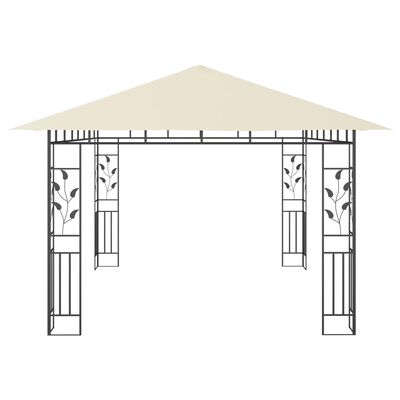 vidaXL Κιόσκι με Σήτα και Φωτάκια LED Κρεμ 4 x 3 x 2,73 μ.